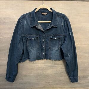 Highway Jeans Distressed Dark Blue Cropped Denim Jacket